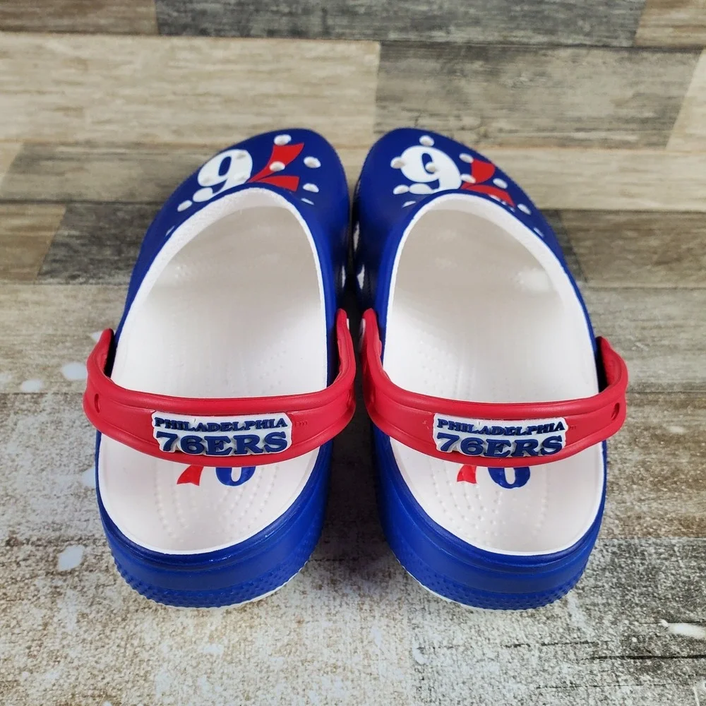 Crocs NBA Philadelphia 76ers Classic Mens Clogs Sz 11 Blue Red Rubber Slingback